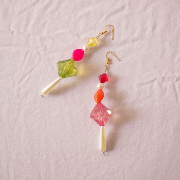 Pearl Jewel Statement Earrings (Pink/Green Mix) - Picture 4 of 4